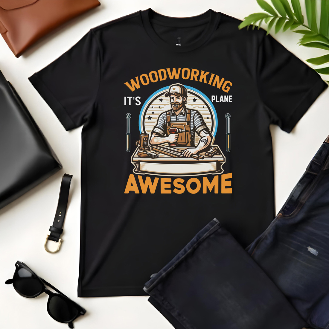 woodworking its plan awesome black flat tshirt mockup 72