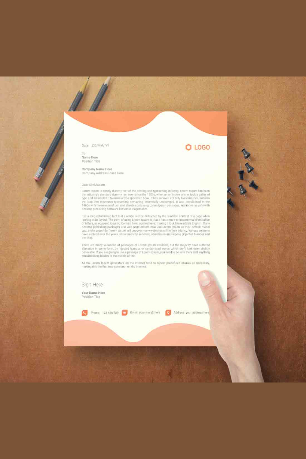 creative and modern Letterhead Design template pinterest preview image.