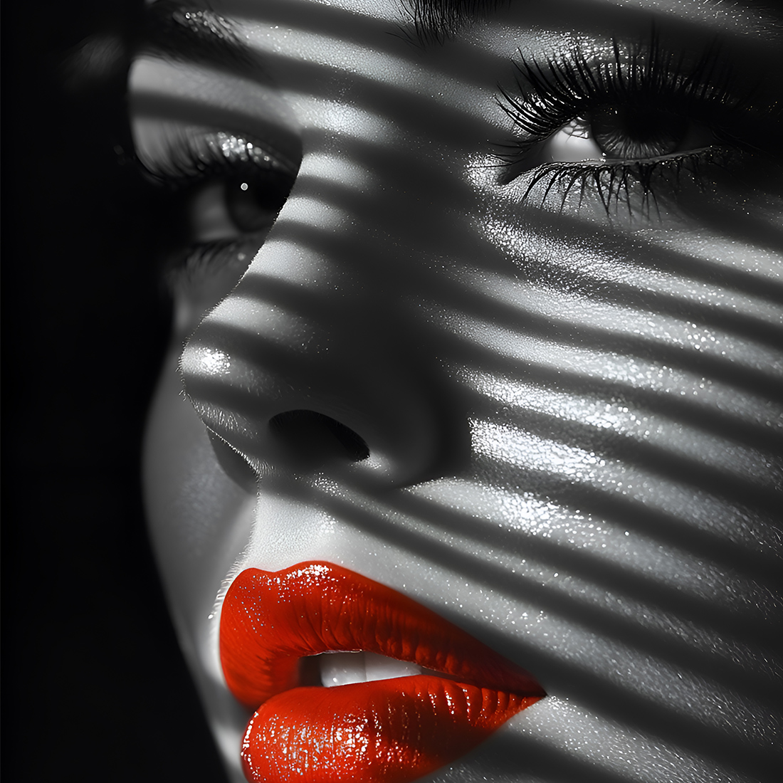 Monochrome portrait of a woman's face close-up preview image.