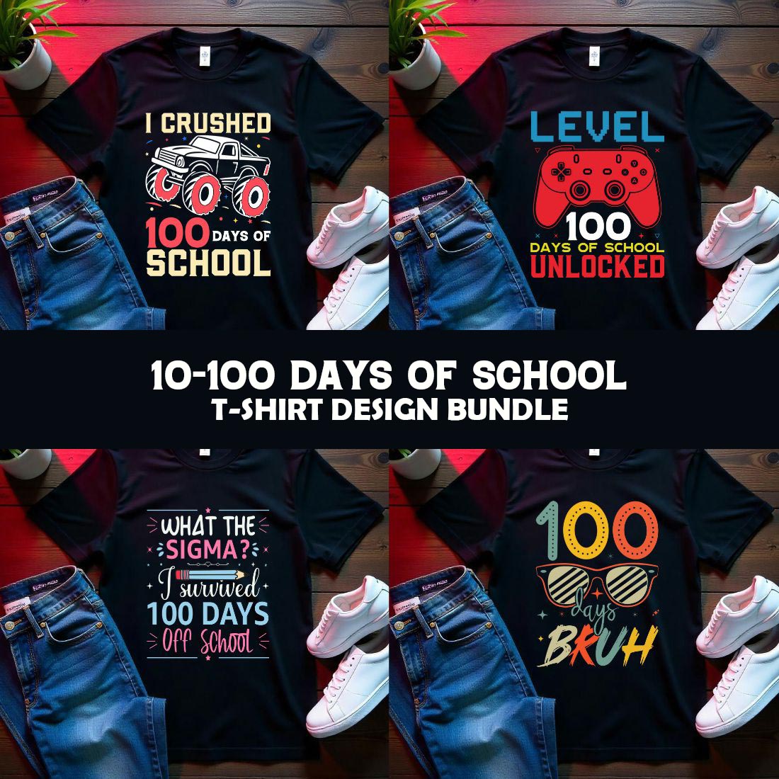 100 days of school graphic design bundle for school lover cover image.