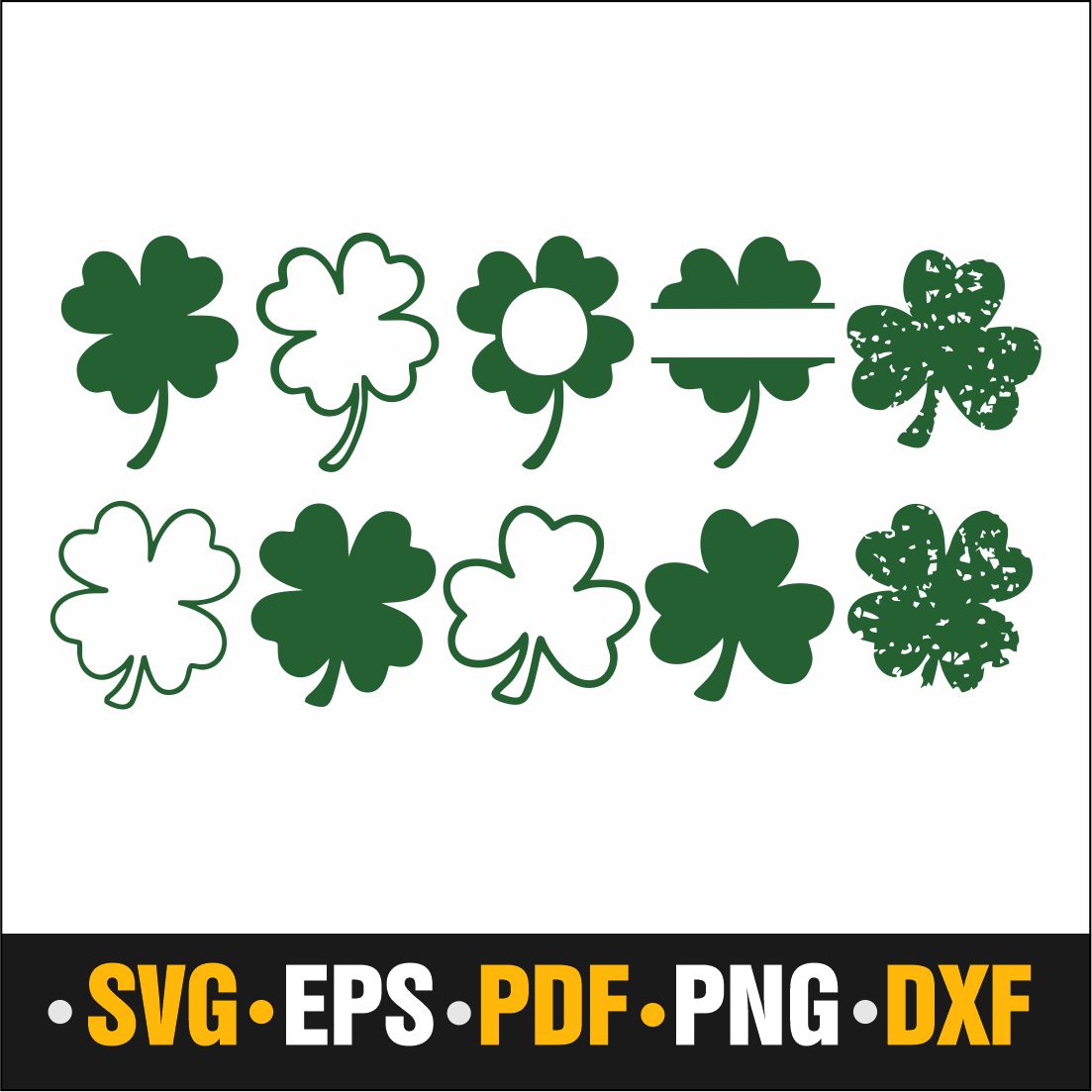 St Patrick's Day Shamrock Silhouette, Lucky Clover SVG Bundle for Cricut, St Patty's Day Lucky Four Leaf Clover PNG, Vinyl Decal Cut File cover image.