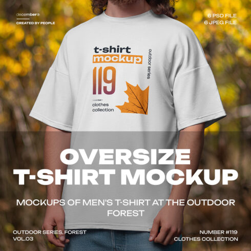 6 Mockups of Men's Oversize T-Shirt at the Outdoor Forest vol03 cover image.