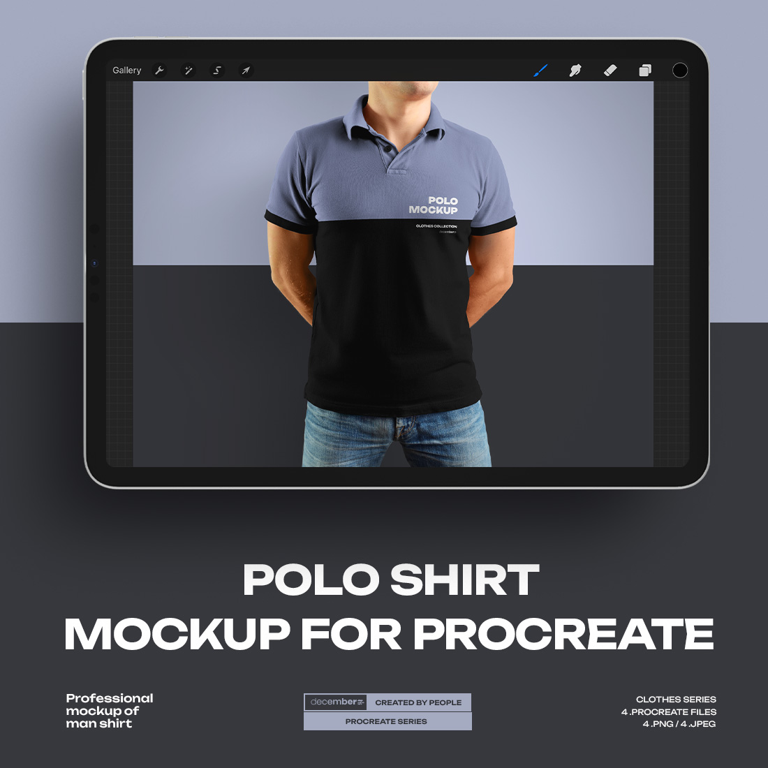 6 Mockups Polo Shirt for Procreate on the iPad cover image.