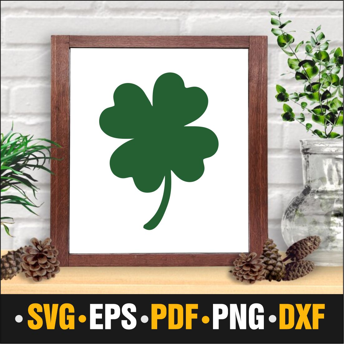 St Patrick's Day Shamrock Silhouette, Lucky Clover SVG Bundle for Cricut, St Patty's Day Lucky Four Leaf Clover PNG, Vinyl Decal Cut File preview image.