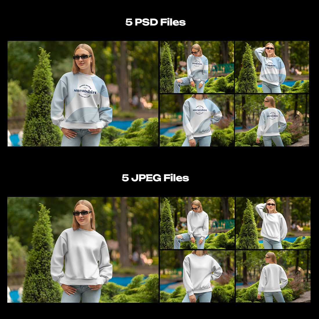 5 Mockups of Sweatshirts on the Girl on the Outdoor preview image.