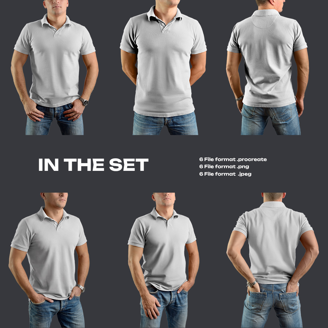 6 Mockups Polo Shirt for Procreate on the iPad preview image.