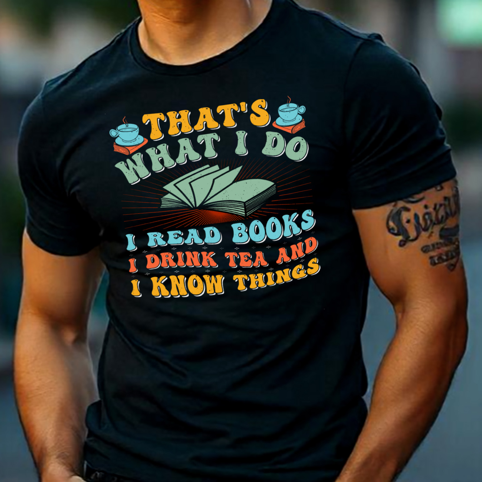 That's What I Do I Read Books I Drink Tea and I Know Things Reading Sublimation Retro Vintage T-Shirt Graphic preview image.