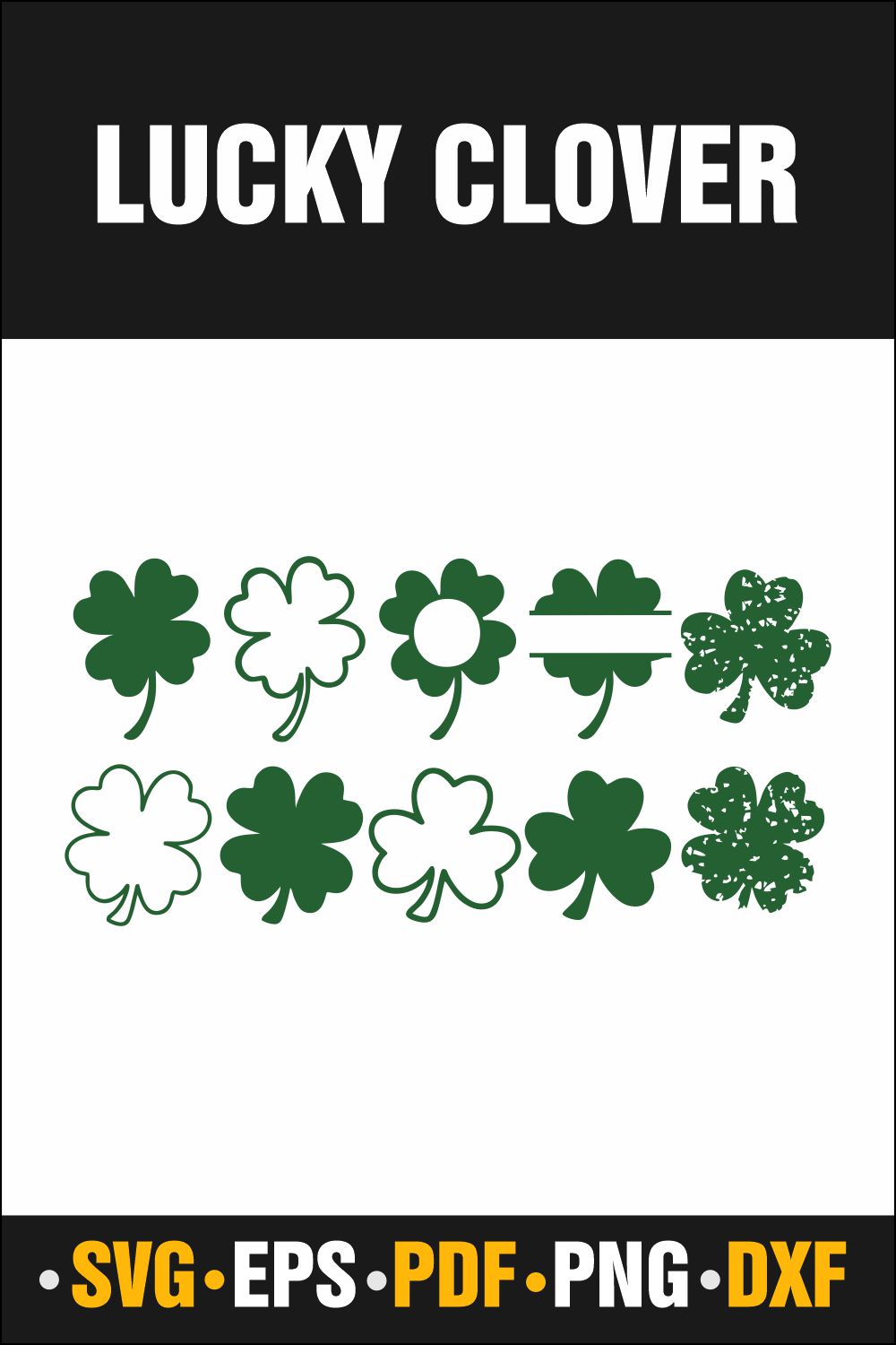 St Patrick's Day Shamrock Silhouette, Lucky Clover SVG Bundle for Cricut, St Patty's Day Lucky Four Leaf Clover PNG, Vinyl Decal Cut File pinterest preview image.