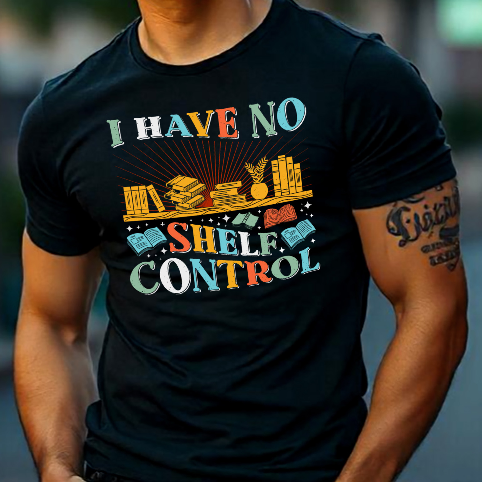 I Have No Shelf Control Read Book Reading Sublimation Retro Vintage T-Shirt Vector Graphic Design preview image.