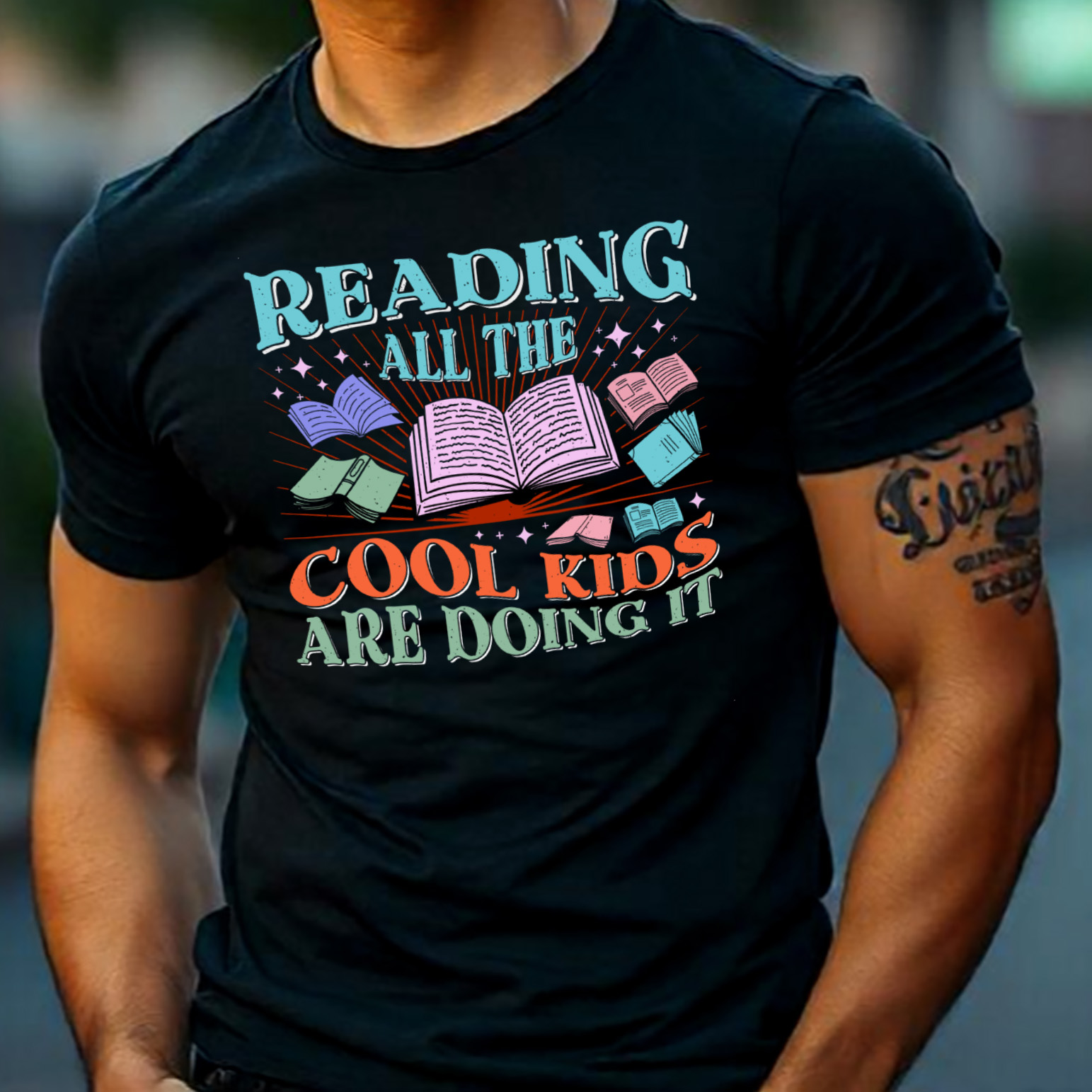 Reading All the Cool Kids Are Doing It Read Book Reading Sublimation Retro Vintage T-Shirt Vector Graphic Design preview image.