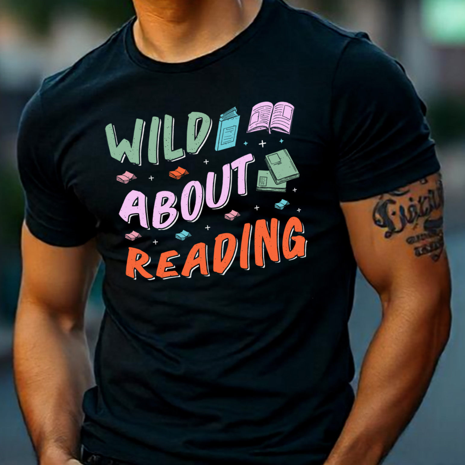 Wild About Reading Read Book Reading Sublimation Retro Vintage T-Shirt Vector Graphic Design preview image.