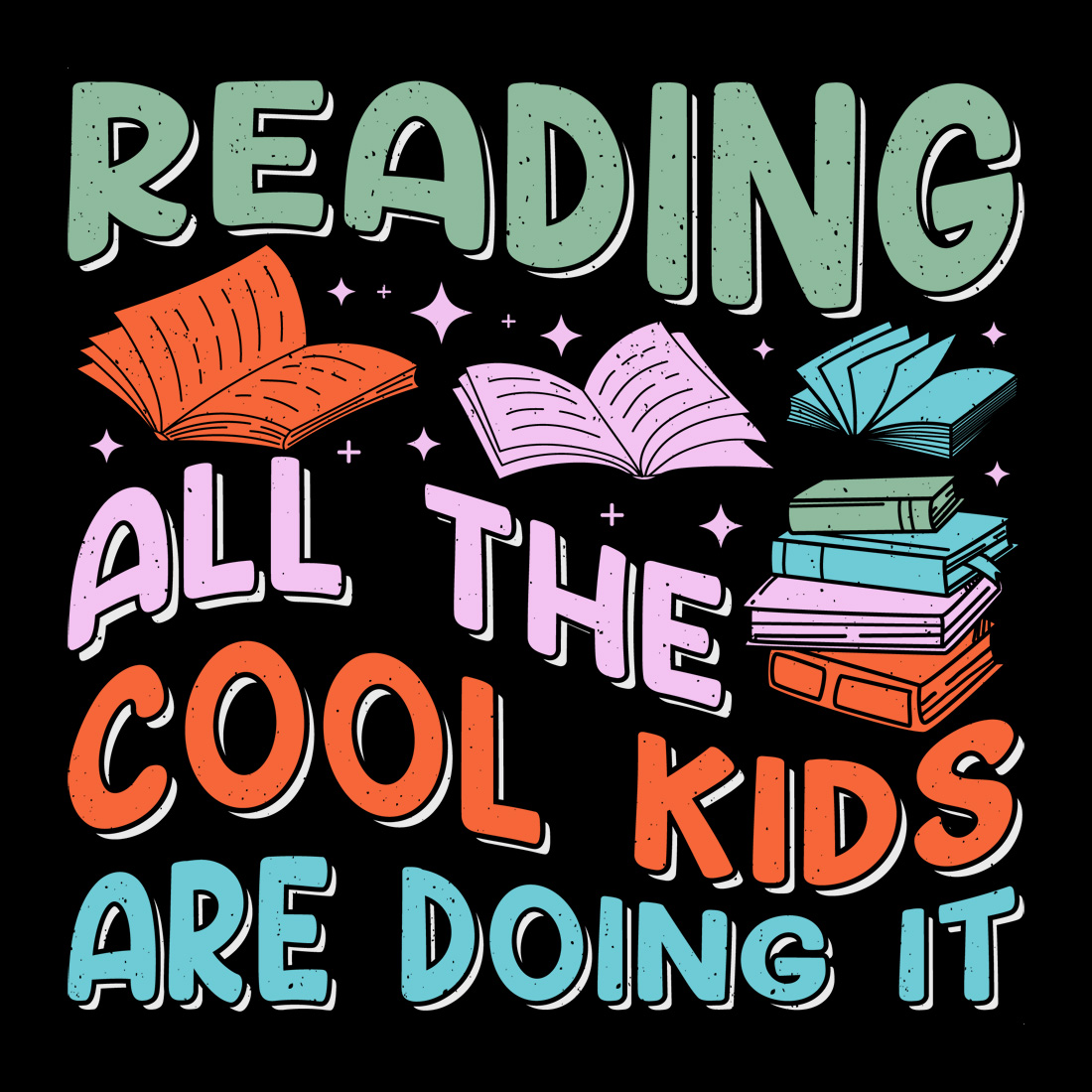 Reading All the Cool Kids Are Doing It Read Book Reading Sublimation Retro Vintage T-Shirt Vector Graphic Design cover image.