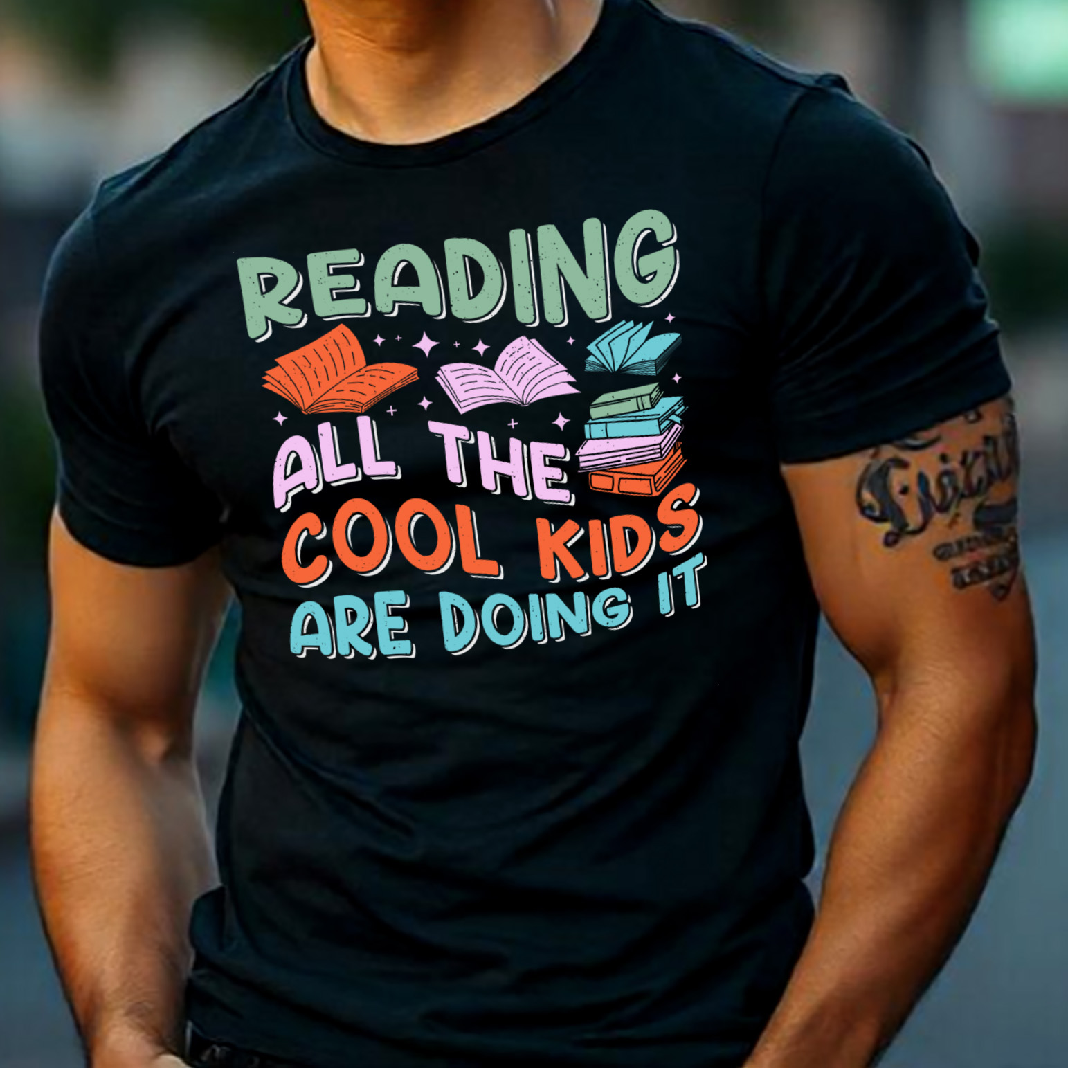 Reading All the Cool Kids Are Doing It Read Book Reading Sublimation Retro Vintage T-Shirt Vector Graphic Design preview image.