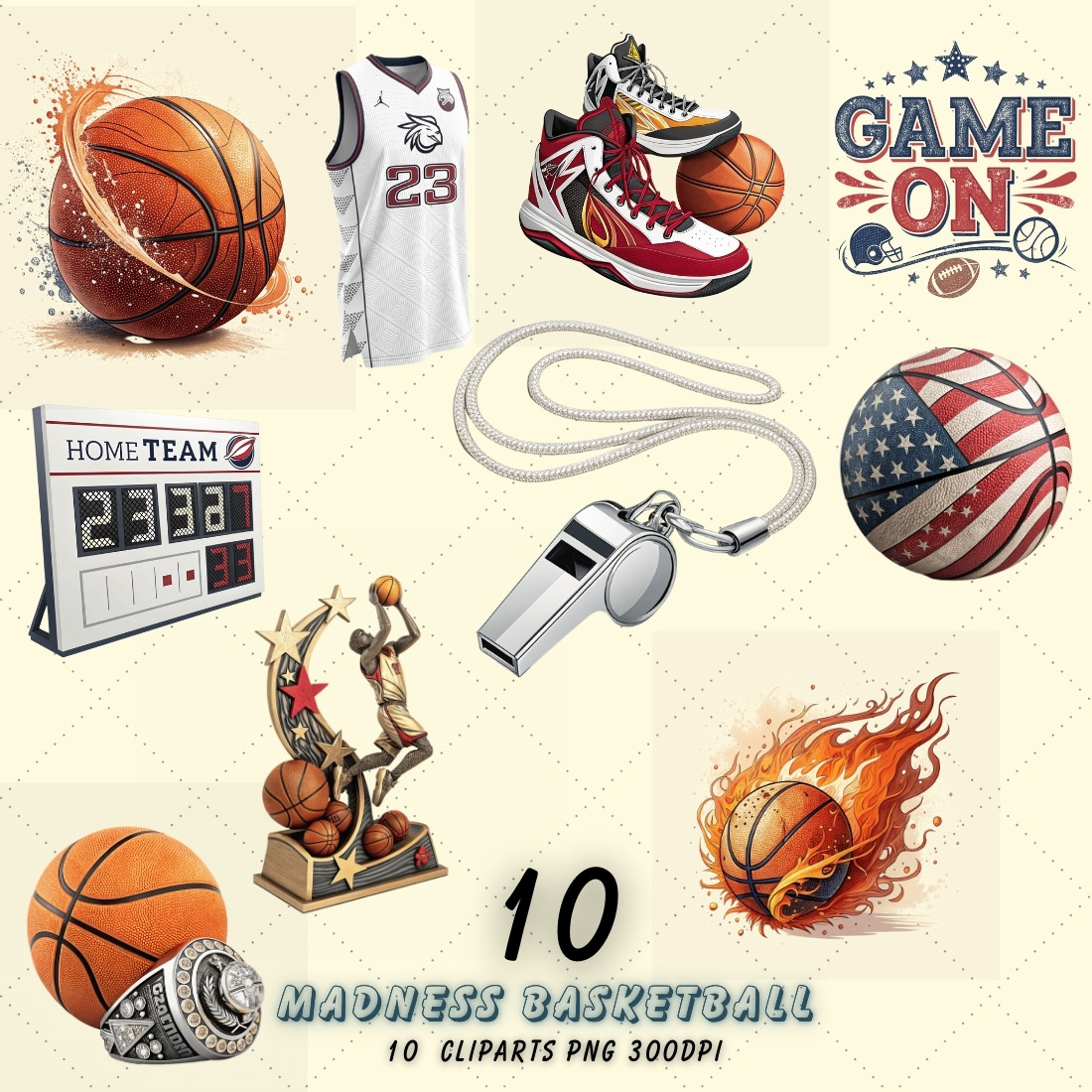 March Madness Basketball Sublimation Clipart – Sports-Themed Designs for T-Shirts, Mugs, and DIY Projects cover image.