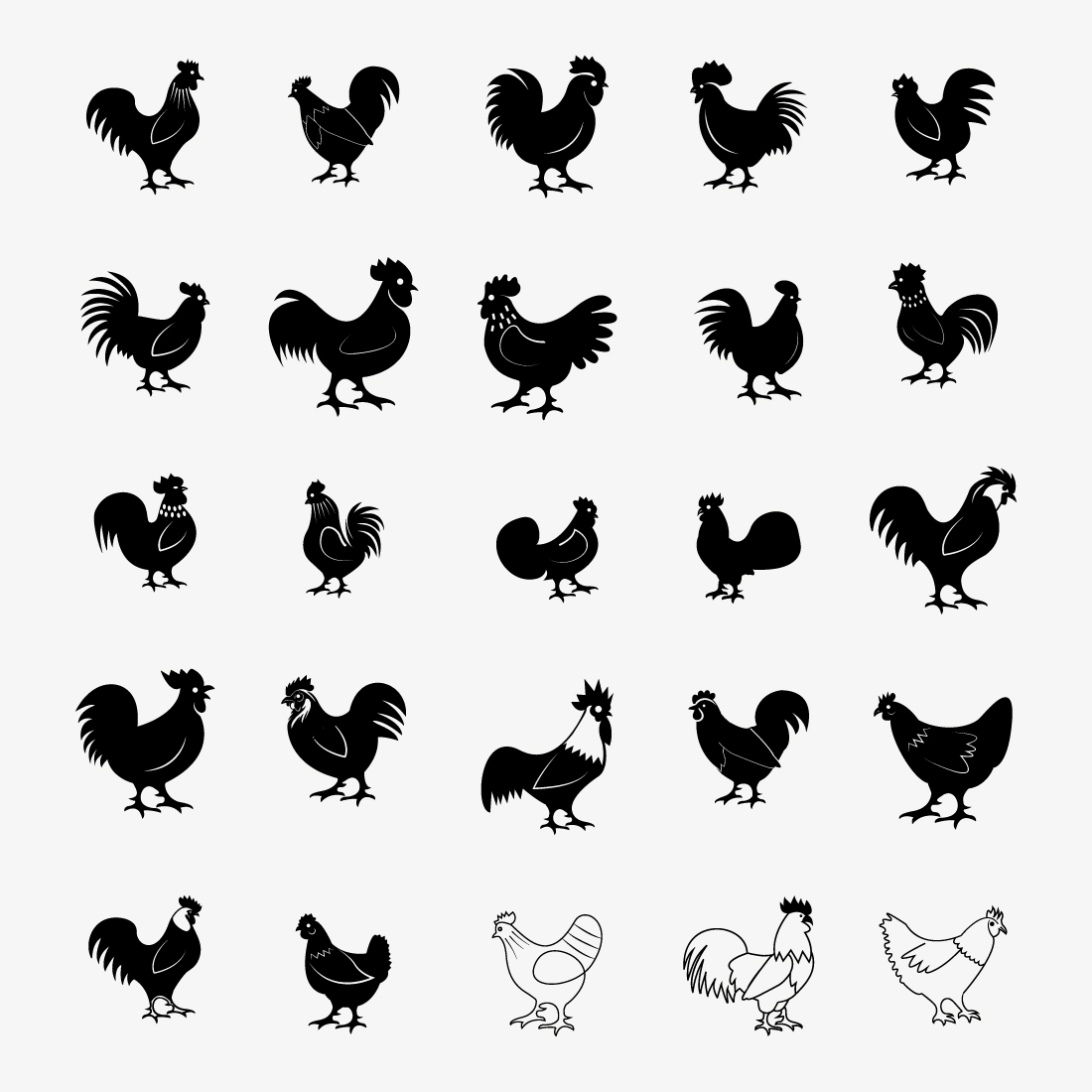 Rooster and Hen Silhouette Designs Collection cover image.