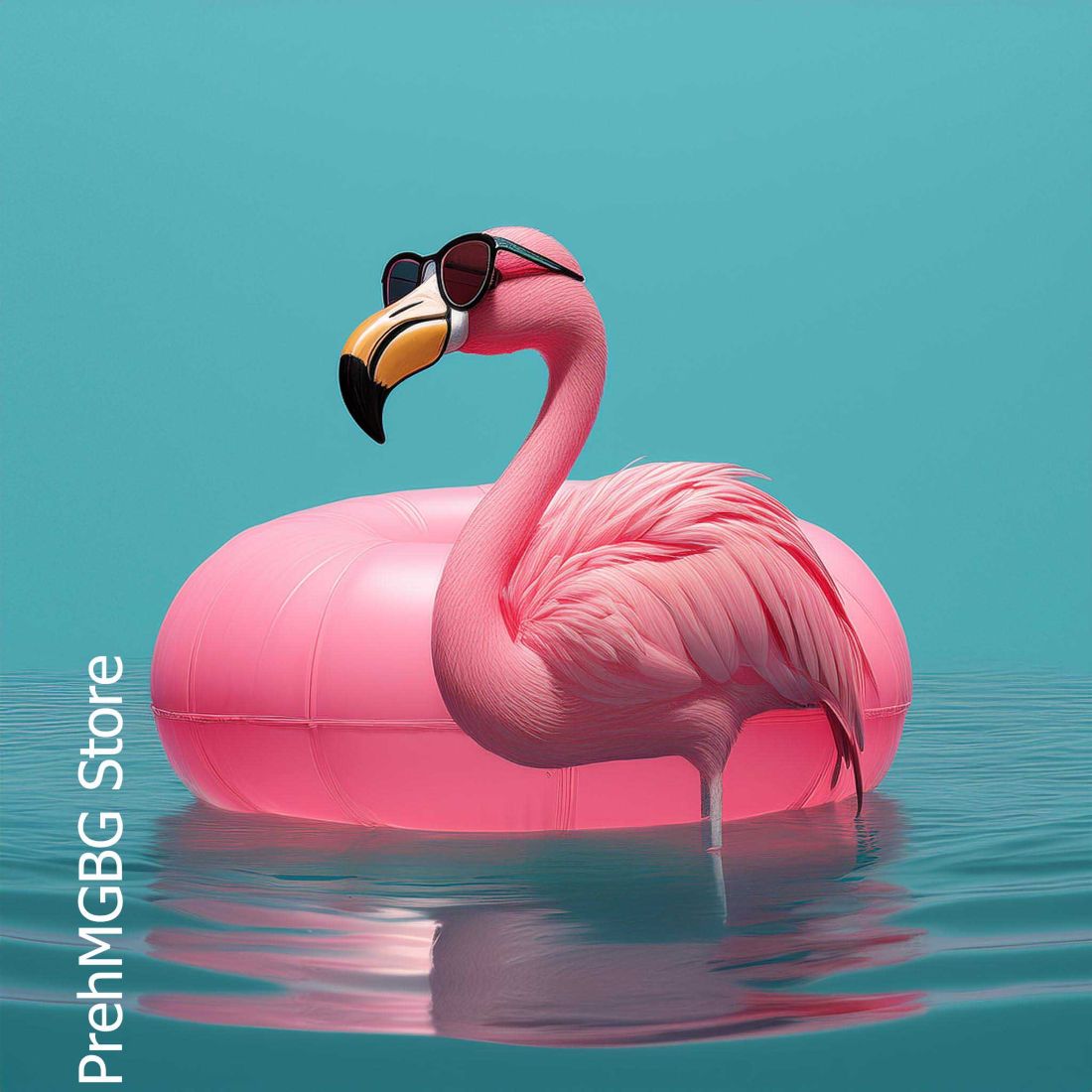 Trendy Pink Flamingo Wearing Sunglasses, Floating Relaxedly on an Inflatable Ring cover image.