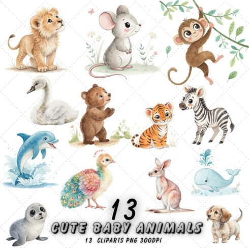 Whimsical Baby Animals Watercolor Clipart – Adorable Illustrations for Spring, Easter, and Nursery Themes cover image.