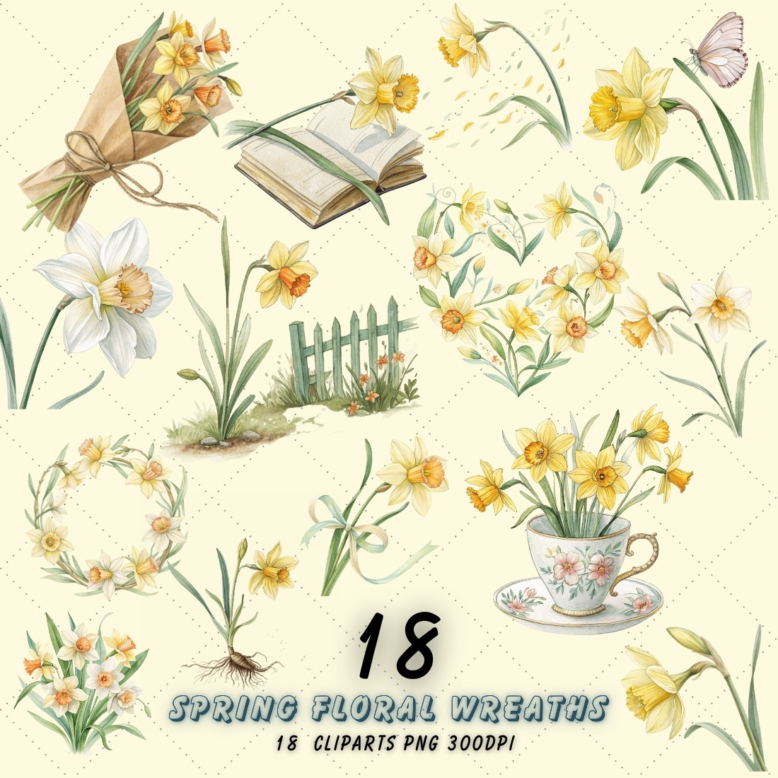 Spring Floral Wreaths & Frames Sublimation Clipart – Watercolor Designs for Invitations, Logos, and DIY Projects cover image.