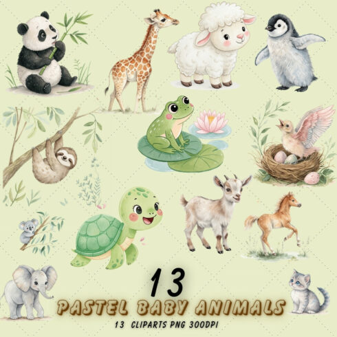 Adorable Spring Baby Animals Watercolor Clipart – Perfect for Nursery Art, Invitations, and Sublimation Projects cover image.