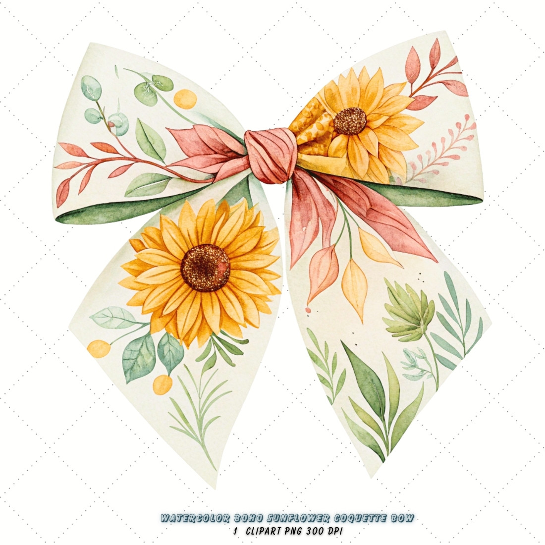 Watercolor Boho Sunflower Coquette Bow Clipart, watercolor boho bow, sunflower coquette bow, artistic bow design, boho sunflower clipart, digital bow design, blended watercolor bow, sunflower bow art, boho artistic design, coquette bow art, sunflower sublimation design cover image.