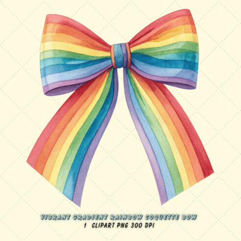 Vibrant Gradient Rainbow Coquette Bow Clipart, vibrant rainbow bow, gradient coquette bow, colorful bow design, rainbow clipart art, digital bow design, sublimation bow clipart, vibrant bow art, gradient rainbow design, coquette bow art, rainbow sublimation design cover image.