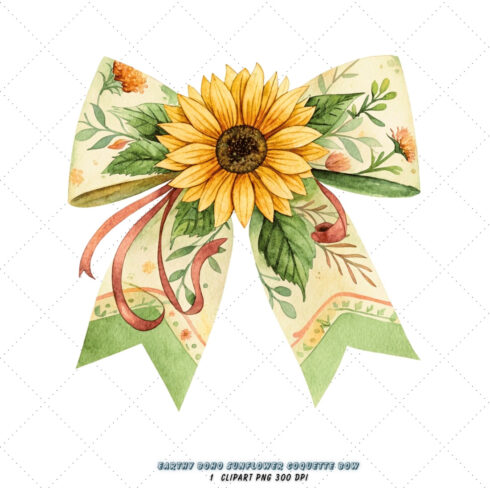 Earthy Boho Sunflower Coquette Bow Clipart, earthy boho bow, sunflower coquette bow, rustic bow design, boho sunflower clipart, digital bow design, natural earthy bow, sunflower bow art, boho rustic design, coquette bow art, sunflower sublimation design cover image.