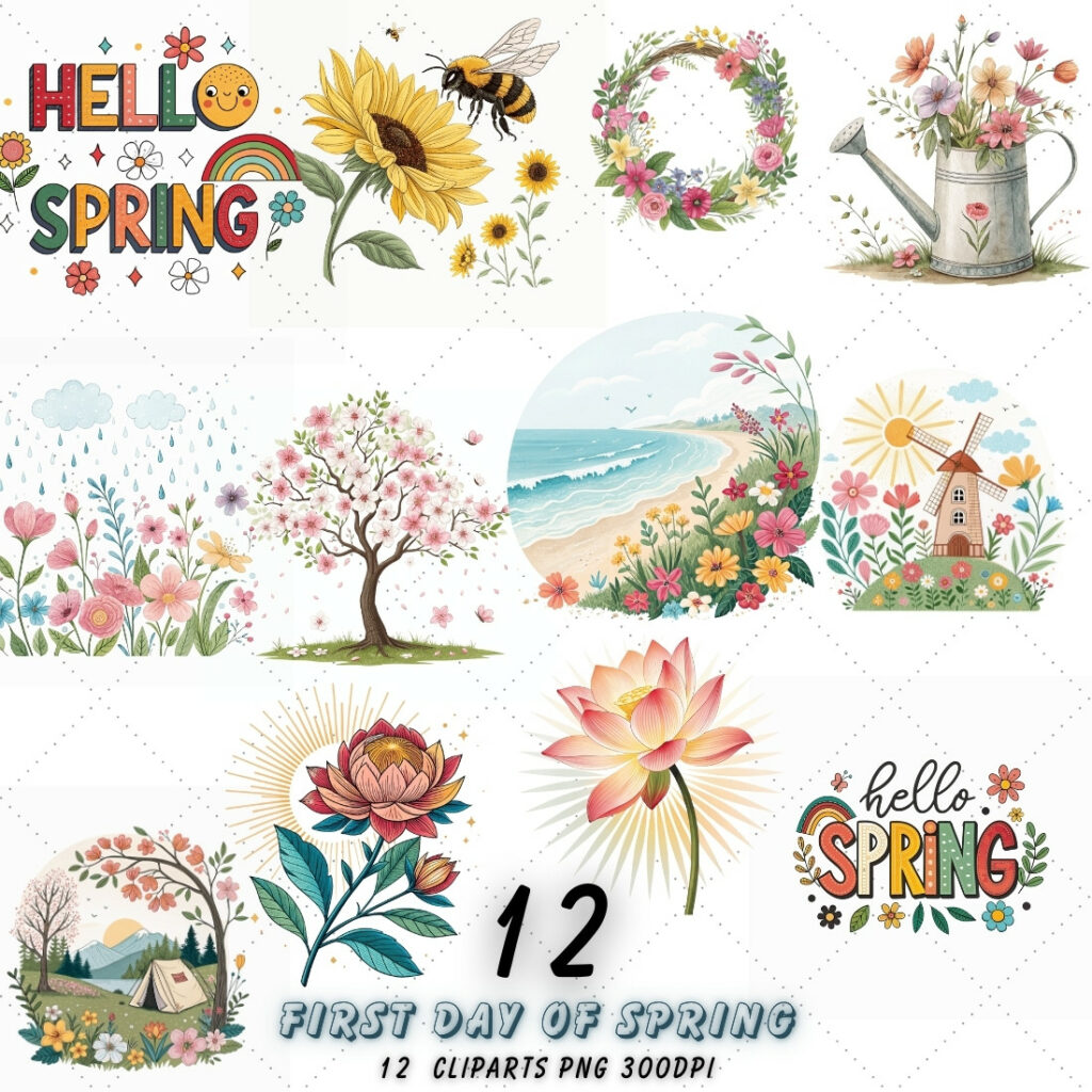 First Day of Spring Sublimation Clipart Pack – Vibrant Designs for T ...