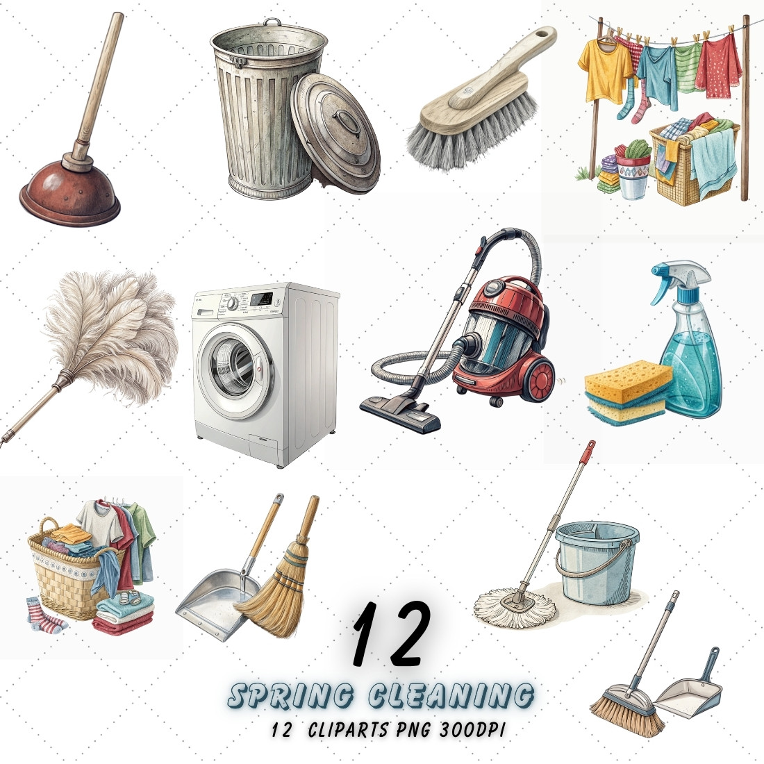 Spring Cleaning & Organizing Sublimation Clipart Bundle – Perfect for T-Shirts, Mugs, and DIY Projects cover image.