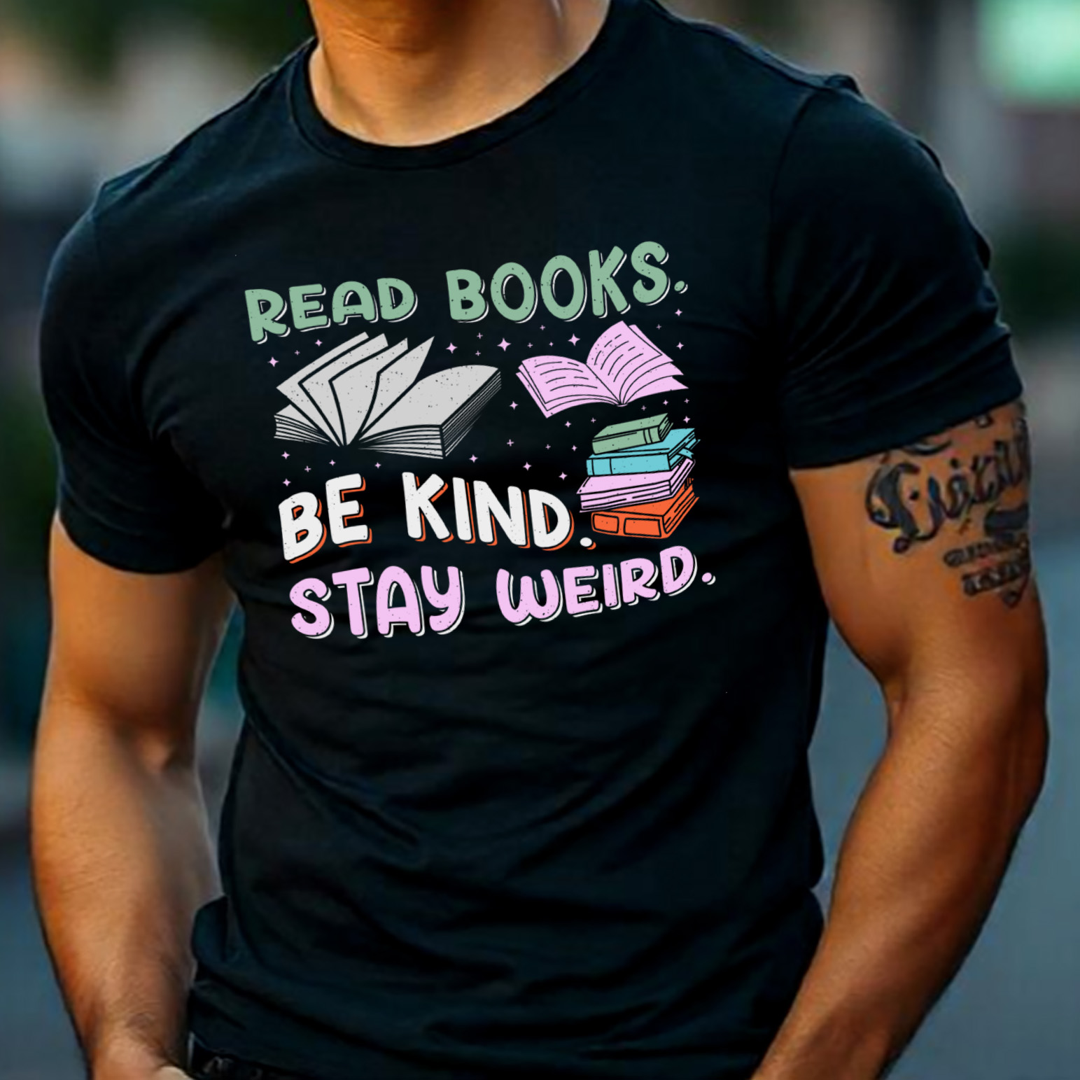 Read Books Be Kind Stay Weird Read Book Reading Sublimation Retro Vintage T-Shirt Vector Graphic Design preview image.