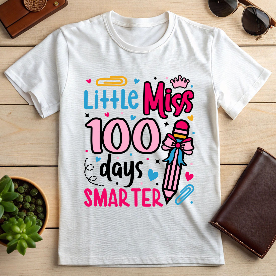 Little miss 100th days SMARTER Typography design template, 100th Days of School Quotes Design Vector cover image.