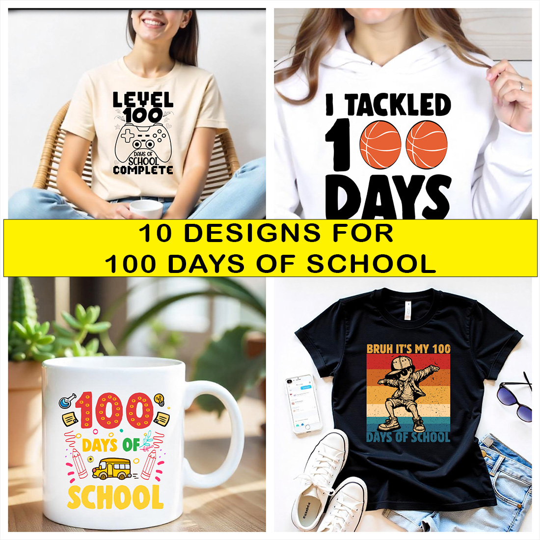 10 Designs Bundle for 100 Days of School preview image.