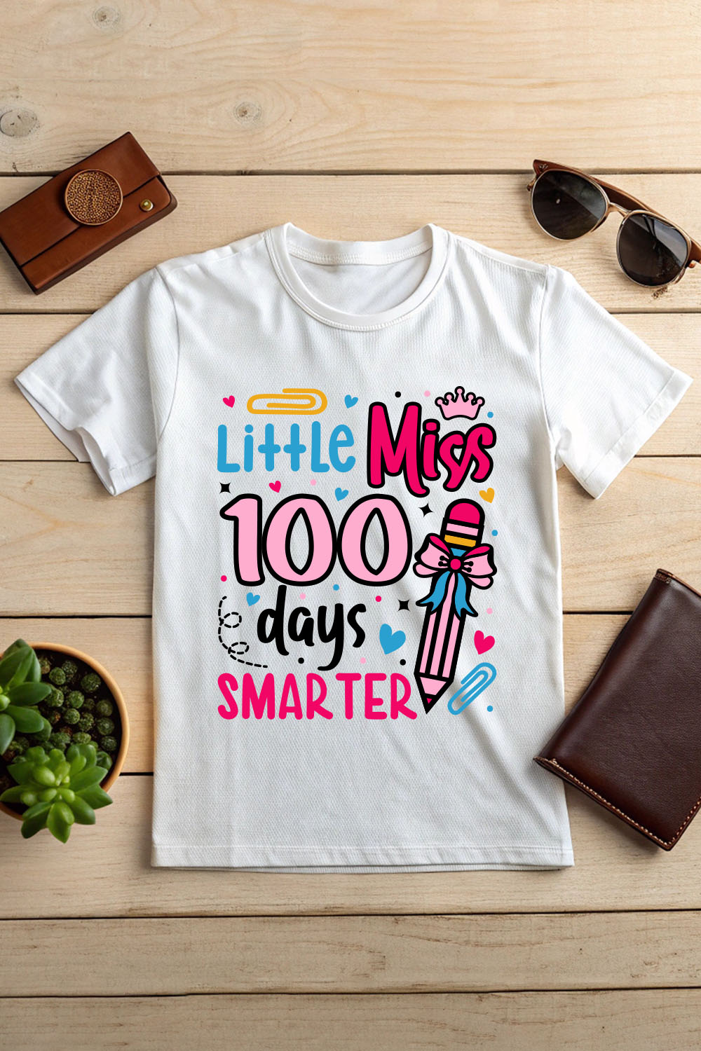 Little miss 100th days SMARTER Typography design template, 100th Days of School Quotes Design Vector pinterest preview image.