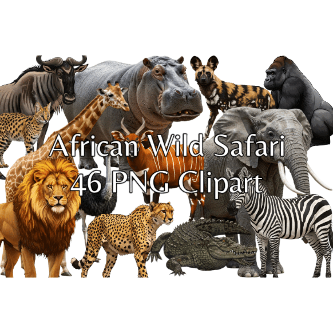 Ultimate Wild African Safari Animals PNG Bundle – 46 HD Cliparts preview image.