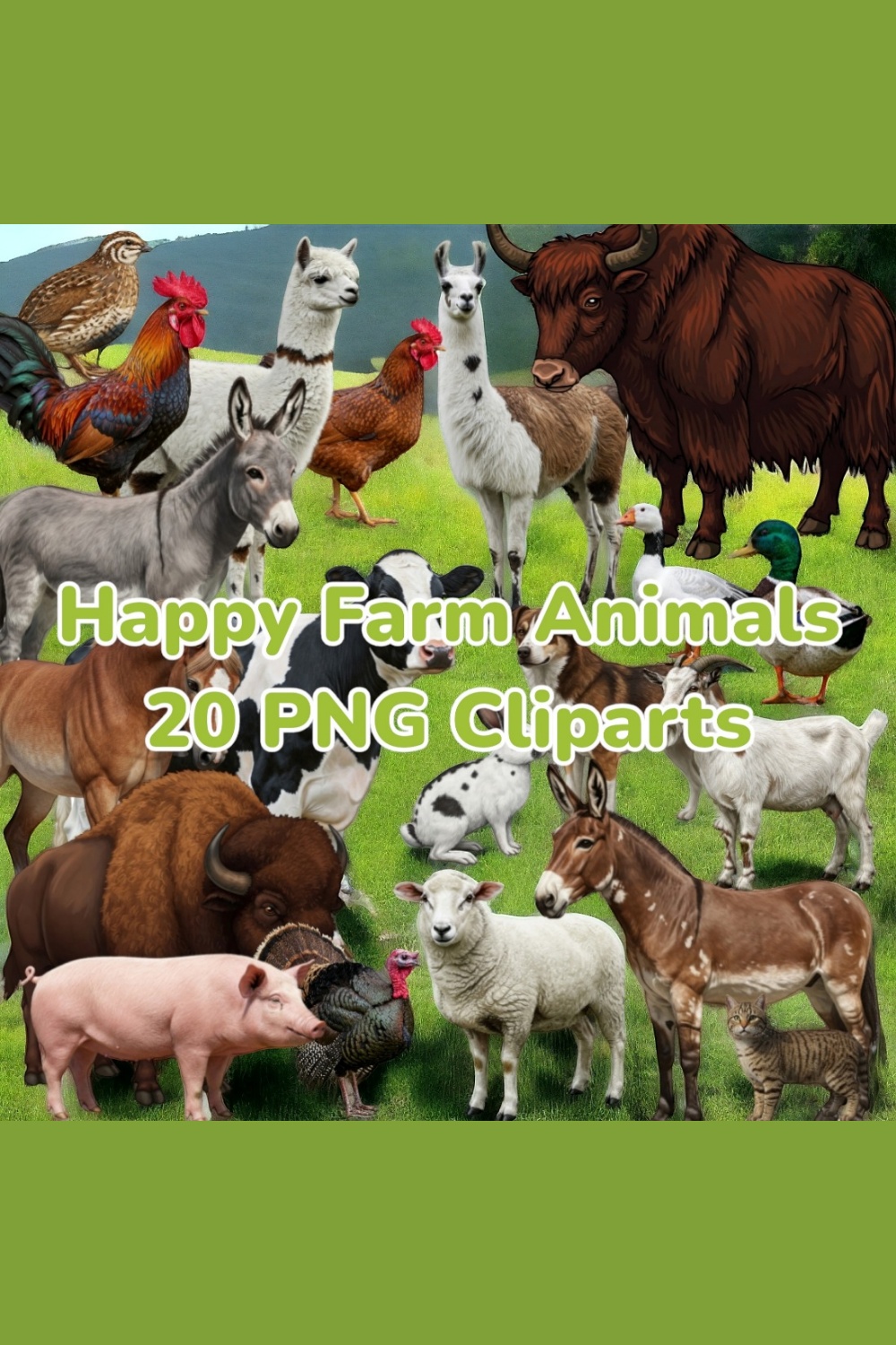 Ultimate Farm Animal Clipart Bundle – 20 High-Resolution PNGs (300 DPI) pinterest preview image.