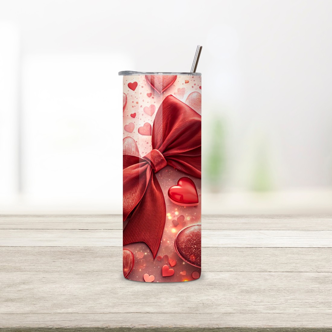 Cherry Bow Valentine Tumbler Wrap | 20oz Skinny Sublimation preview image.