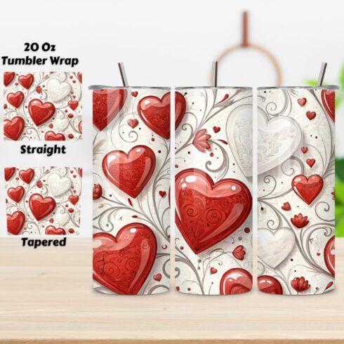 Valentines Day Tumbler wrap | Valentines Heart Tumbler Wrap, Valentines Tumbler Wrap, Hearts Designs, Hearts Tumbler Wraps, Straight, Tapered, Sublimation PNG cover image.