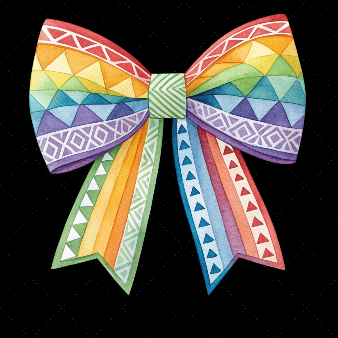 Geometric Rainbow Coquette Bow Clipart with Patterns, geometric rainbow bow, patterned coquette bow, modern bow design, rainbow clipart art, digital bow design, geometric pattern design, patterned bow art, modern rainbow pattern, coquette bow art, rainbow sublimation design preview image.