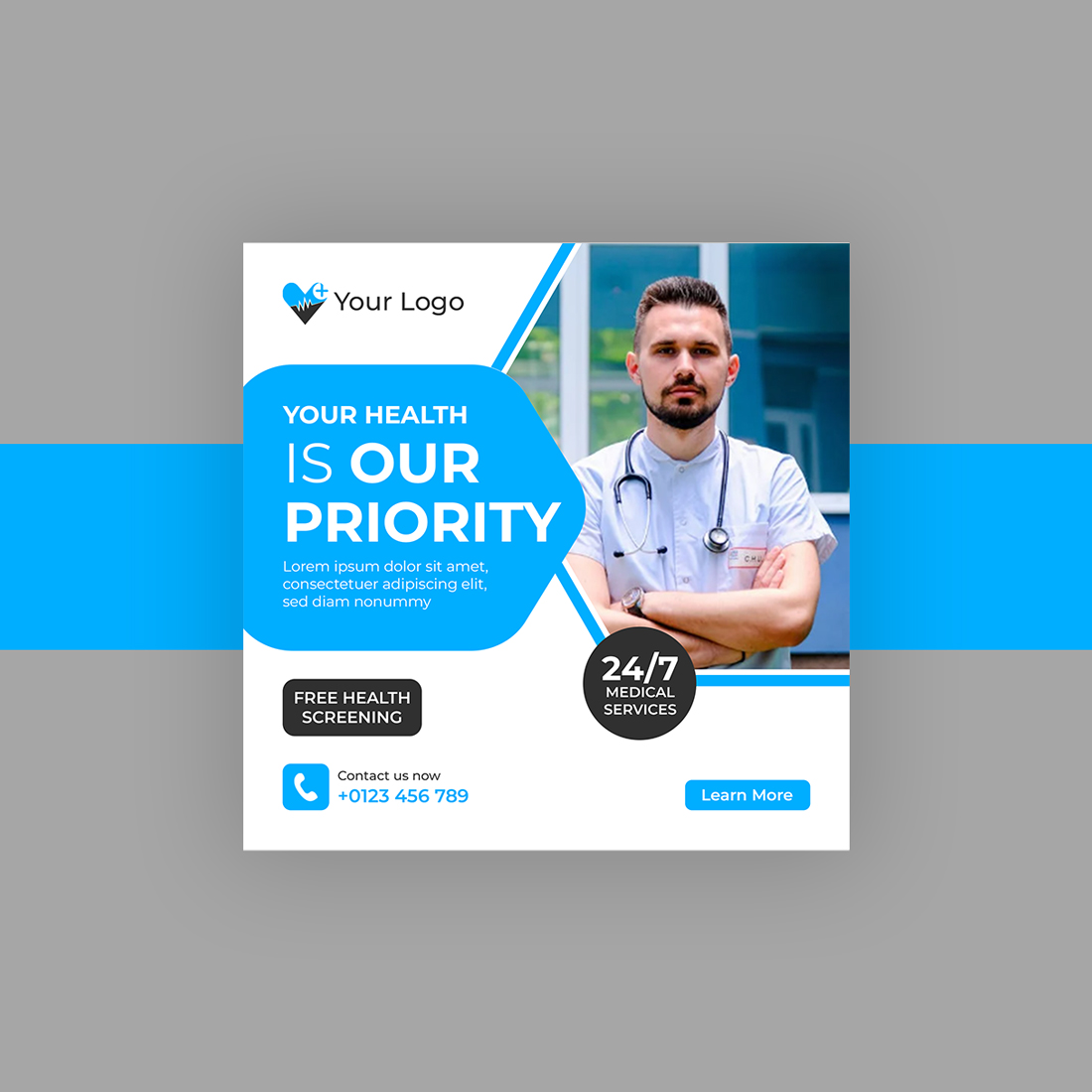 Medical and Healthcare Social Media Template preview image.