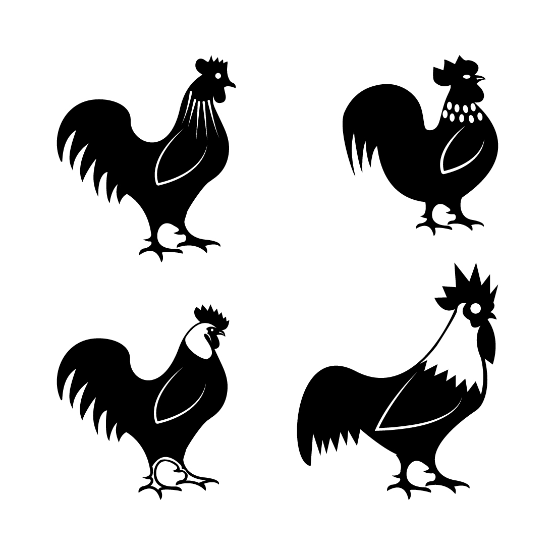 Rooster and Hen Silhouette Designs Collection preview image.