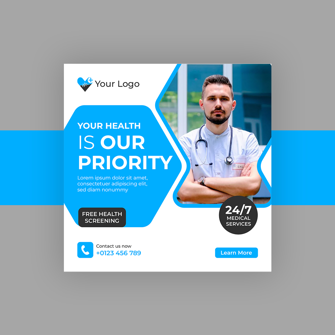 Medical and Healthcare Social Media Template preview image.