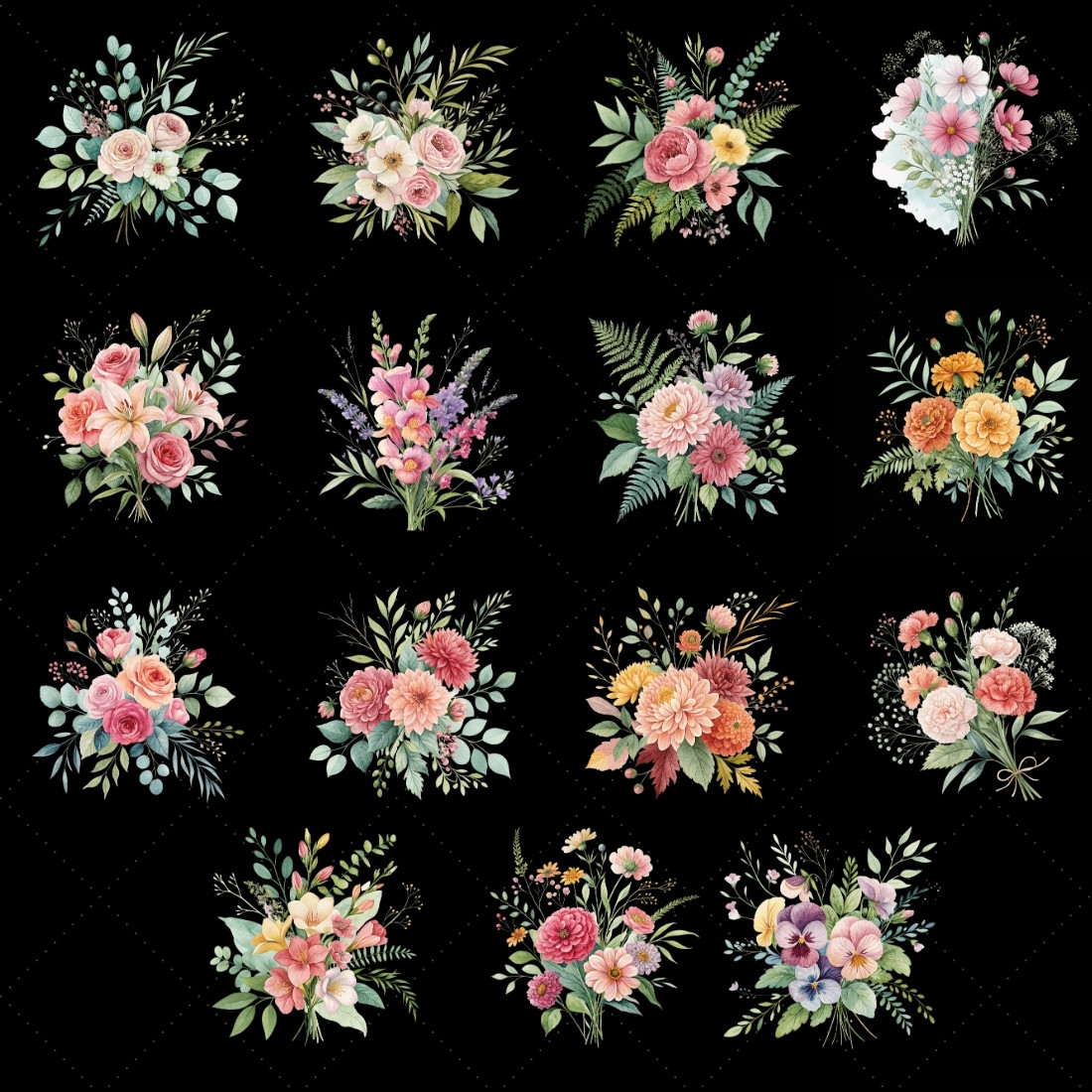 Mother's Day Floral Bouquet Sublimation Clipart – Watercolor Designs for Cards, Invitations, and DIY Projects preview image.