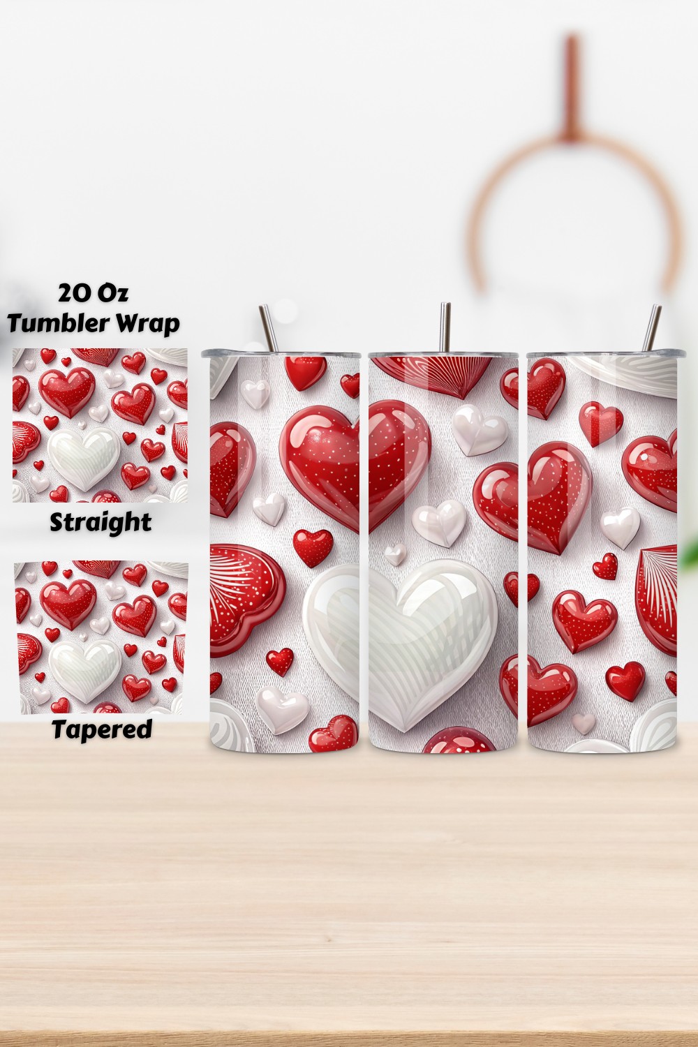 Valentines Tumbler Wrap Design | Valentines Day Tumbler wrap | Valentines Heart Tumbler Wrap | Valentines | 20oz 300 Dpi | 20oz Tumbler PNG pinterest preview image.