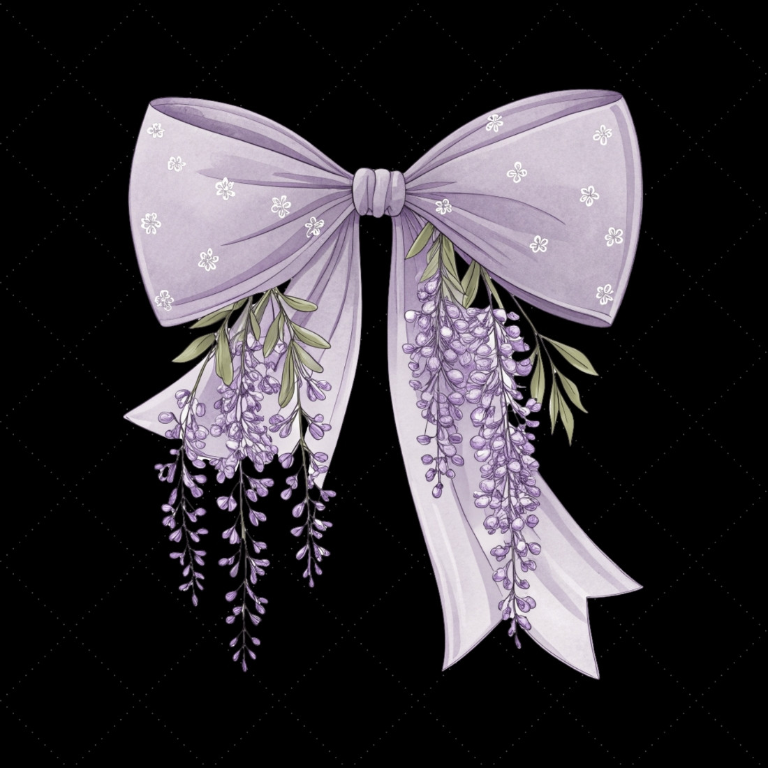 Lavender Wisteria Coquette Bow Clipart, coquette bow clipart, spring floral bow, wisteria flower bow, digital bow design, lavender floral bow, elegant coquette bow, spring wisteria clipart, floral bow design, purple wisteria bow preview image.