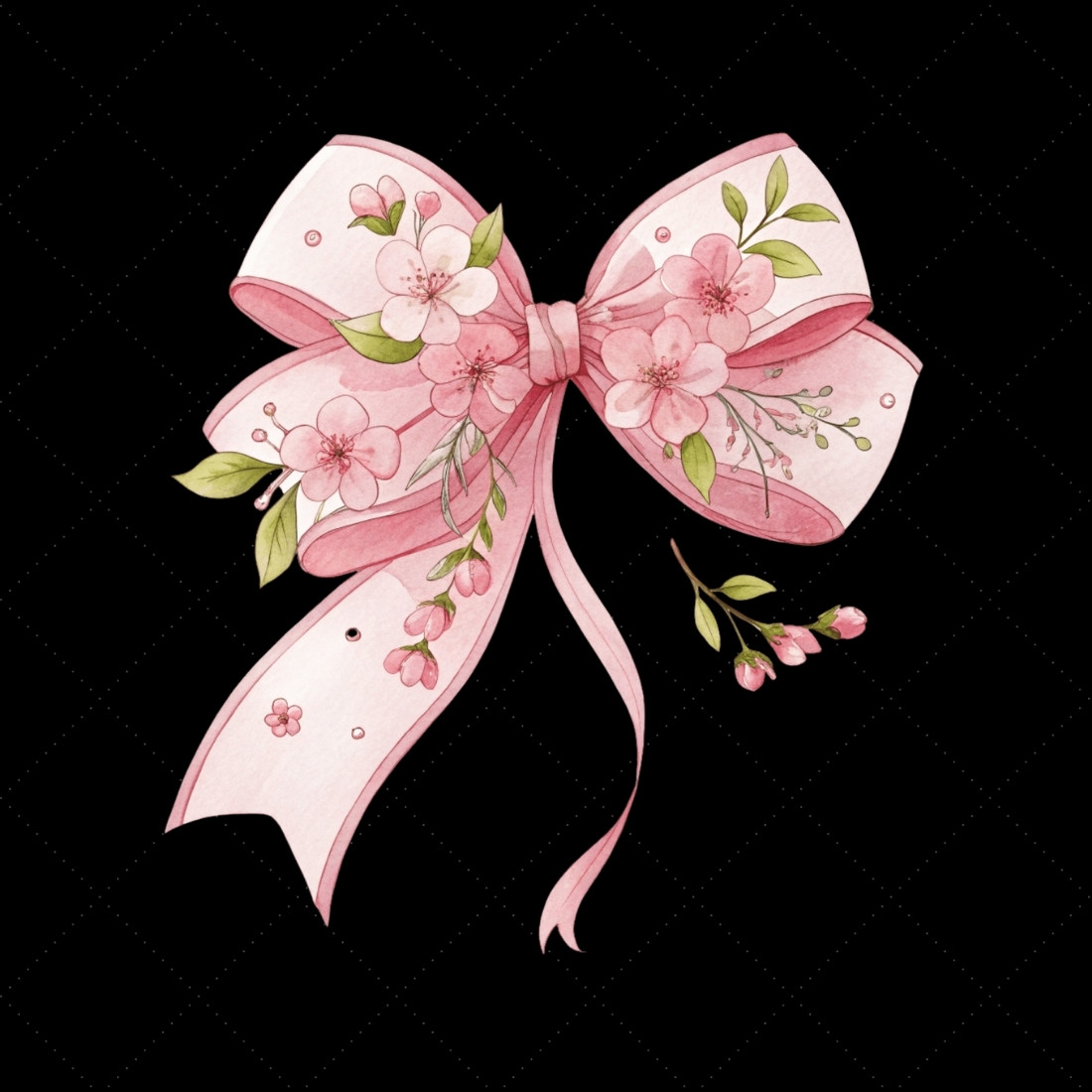 Pastel Pink Cherry Blossom Coquette Bow Clipart preview image.