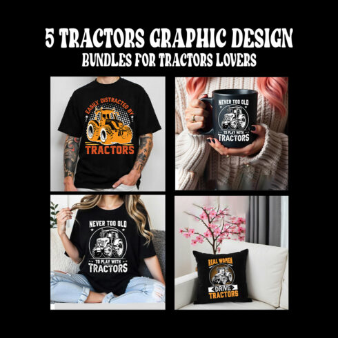 5 Tractors graphic design bundles for tractors lovers cover image.