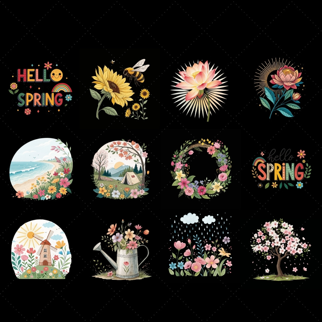 First Day of Spring Sublimation Clipart Pack – Vibrant Designs for T-Shirts, Mugs, and DIY Projects preview image.