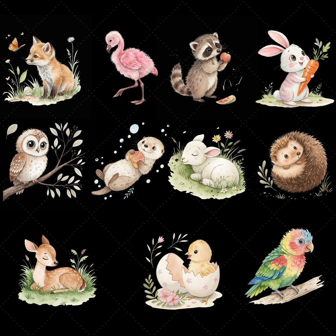 Spring Baby Animals Watercolor Collection – Fluffy Bunnies, Chicks, Lambs, and Ducklings for Seasonal Projects preview image.