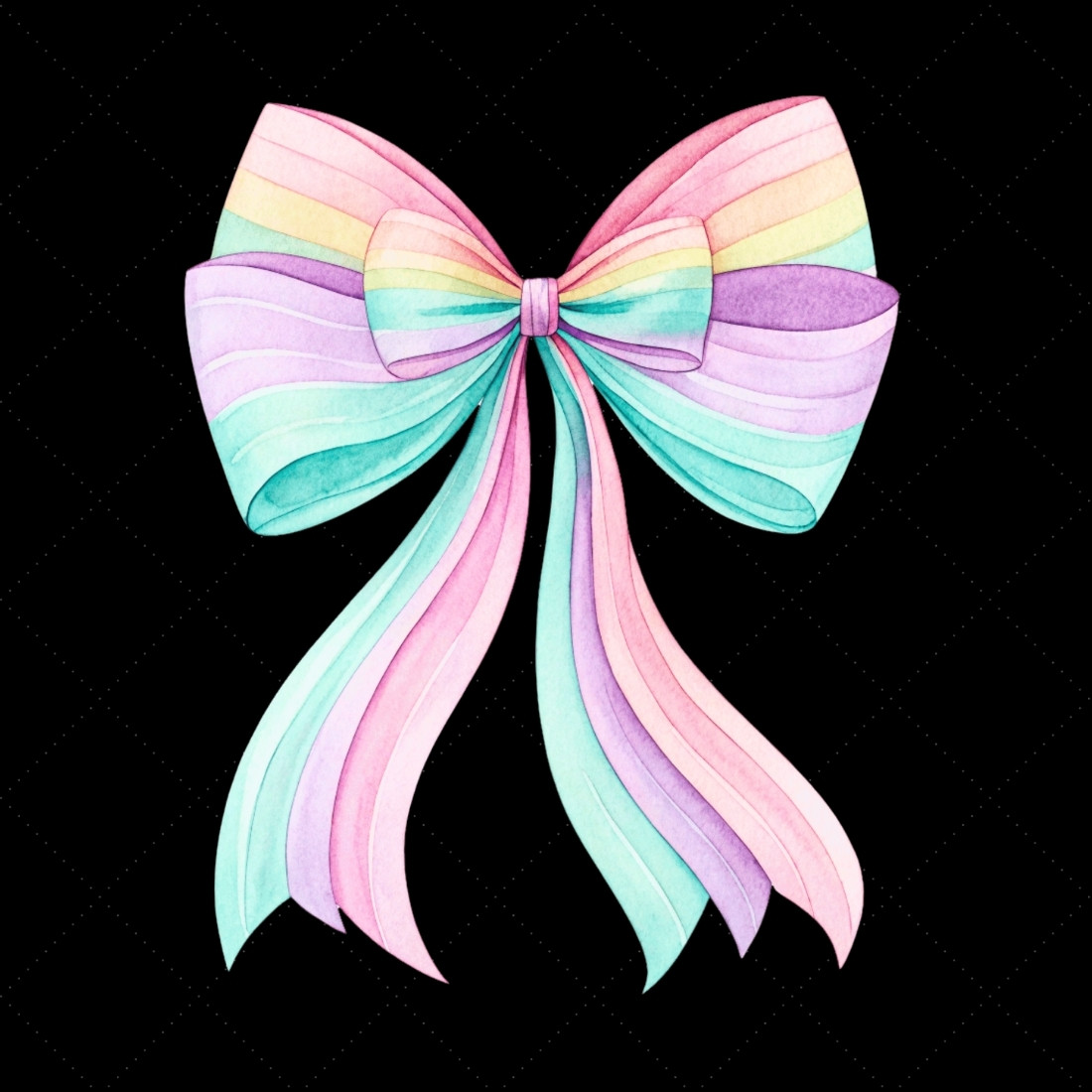 Pastel Rainbow Coquette Bow Clipart, pastel rainbow bow, soft coquette bow, elegant bow design, rainbow clipart art, digital bow design, sublimation bow clipart, pastel bow art, soft rainbow design, coquette bow art, rainbow sublimation design preview image.