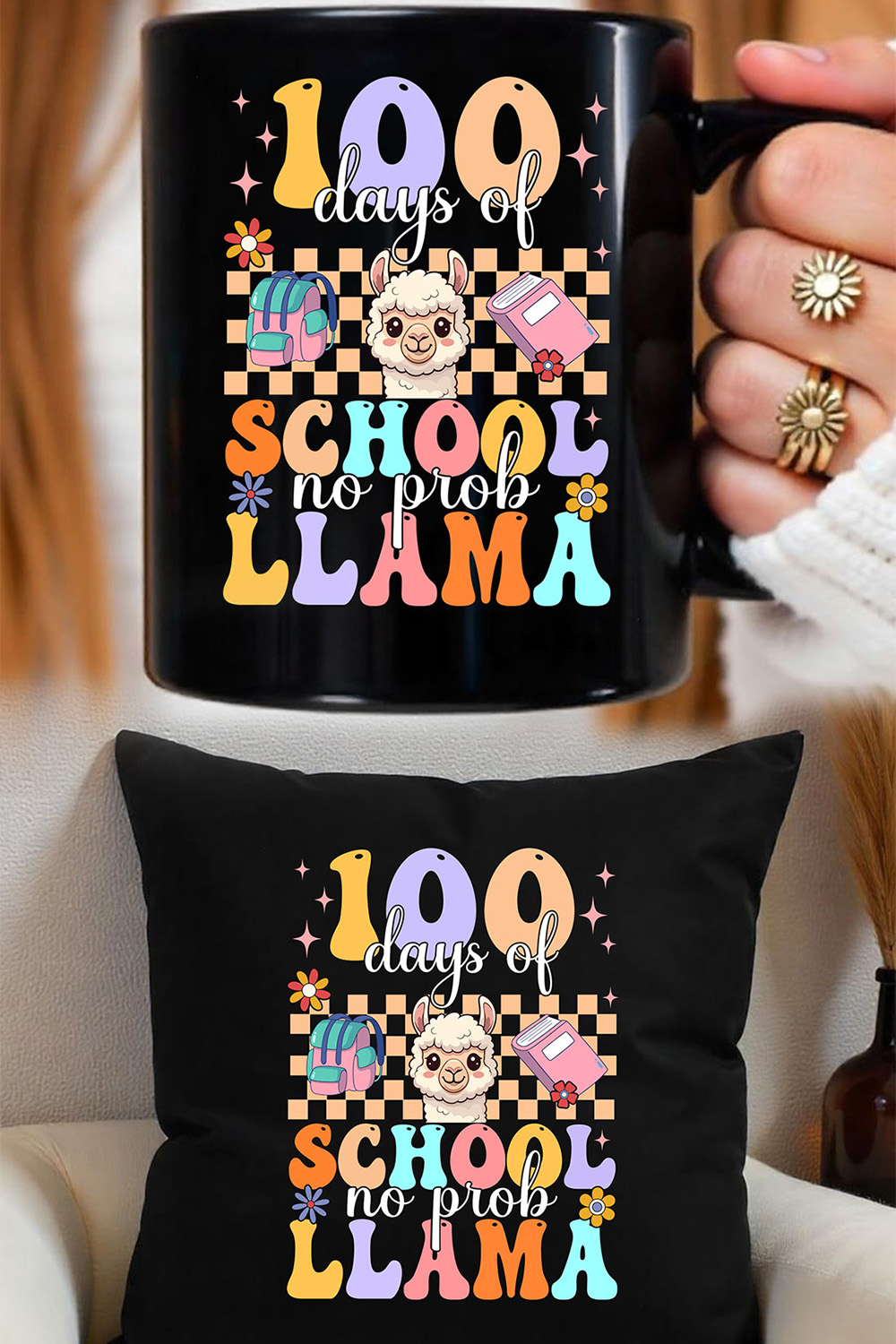 100 days of school no prob llama Graphic for llama lovers pinterest preview image.