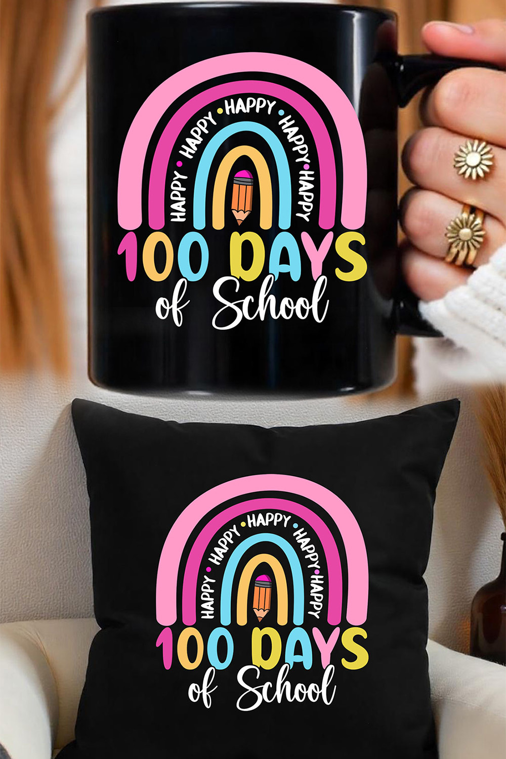 Happy 100 days of school Graphic pinterest preview image.